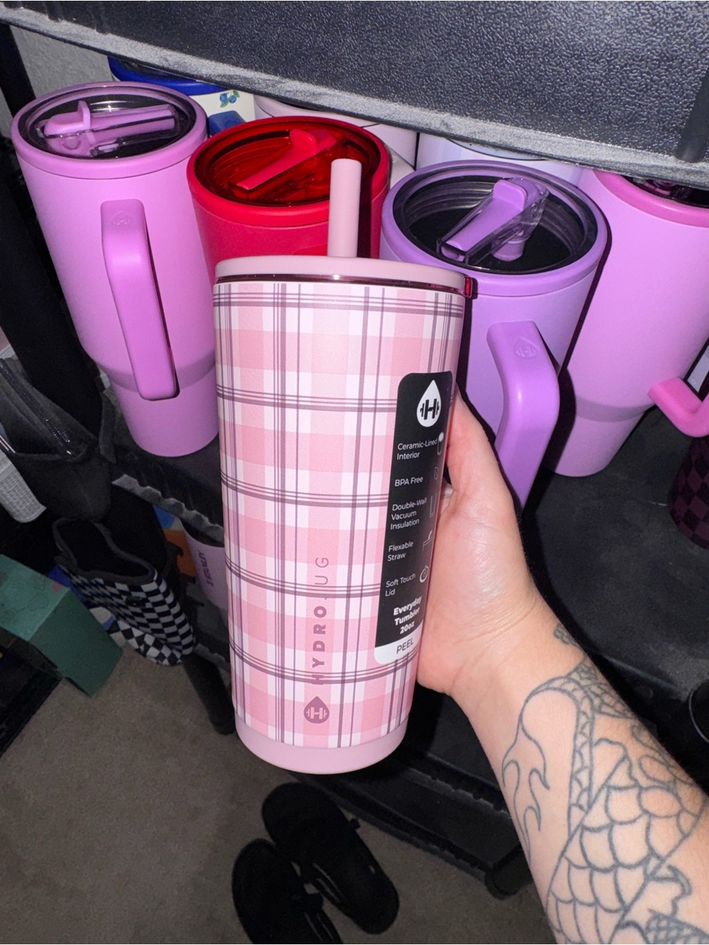 HydroJug Pink Plaid Insulated Tumbler with Straw